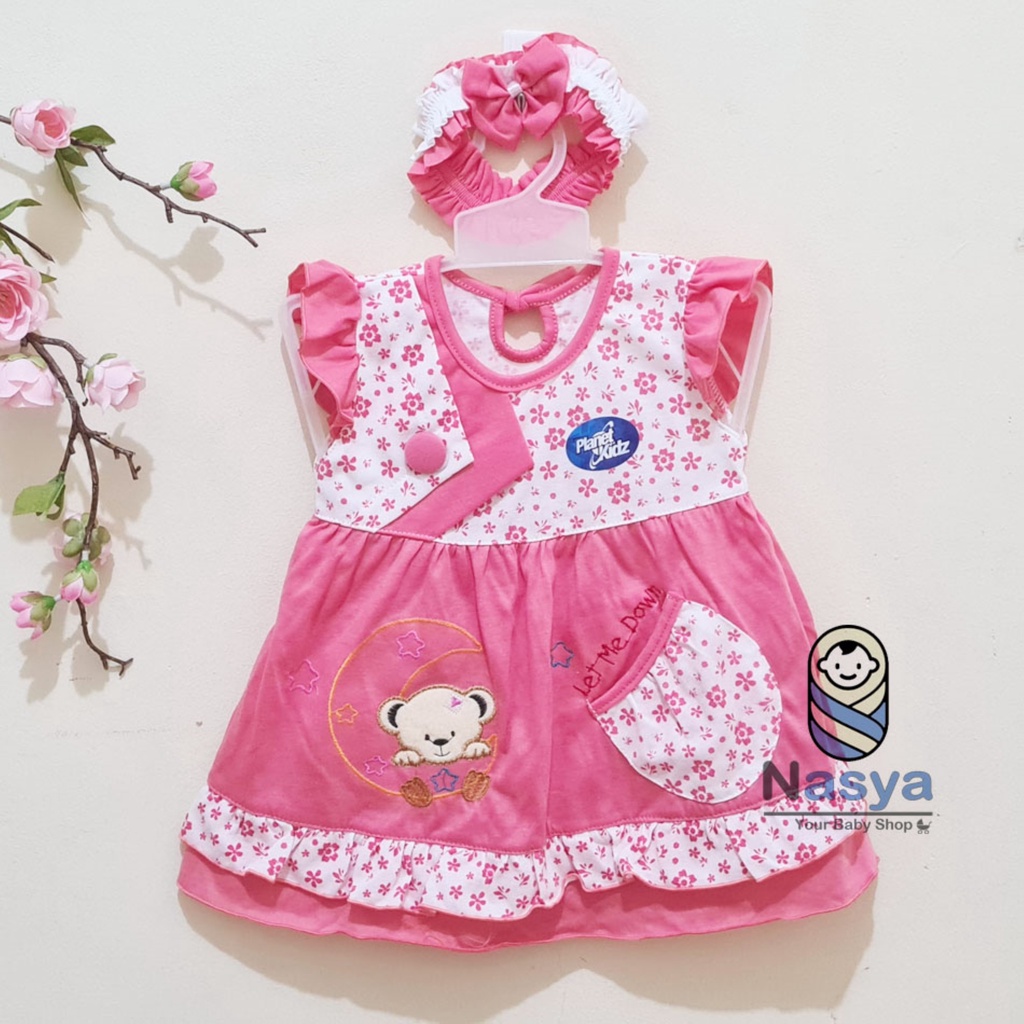 [P-037A] New Arrival !! Dress Bayi motif beruang bulan lucu (0-6 bulan) MURAH