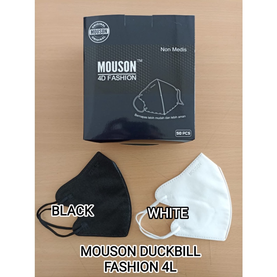 JM Masker Mouson 4D Fashion Duckbill 4 PLY isi 50 pcs Impor Disposable Mask Dewasa Hitam / Putih Color