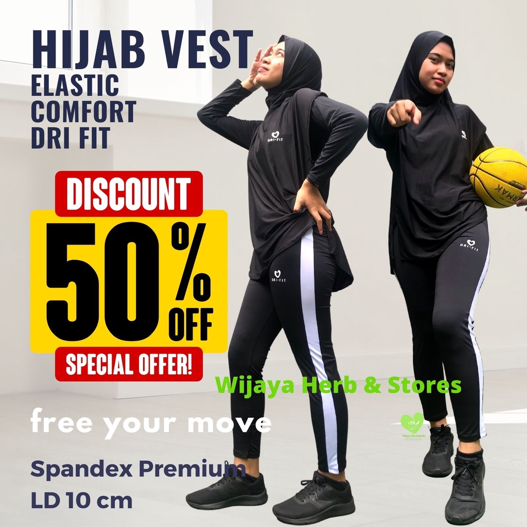 Rompi Olahraga Wanita Hijab Vest Sport Instan Praktis Nyaman Elastis Quick Dry bahan Spandeks Premium