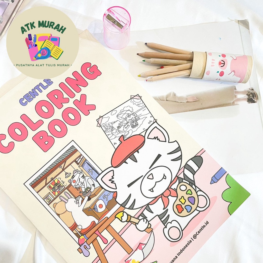 

Set Bundle Buku warna Centle dan Pensil warna 12 pcs dengan rautan pencil color drawing coloroing book