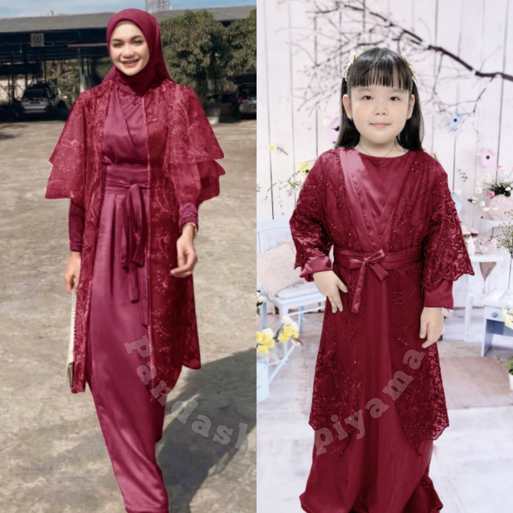 Gamis Outer Arabella Couple Ibu dan Anak Brukat Tile Premium/Cardigan Kondangan/Pesta/Dress Remaja