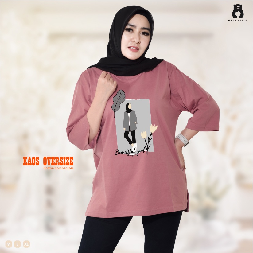 T-shirt Oversize Bearapple | Atasan Wanita | Fashion Wanita | Kaos Wanita dusty rose