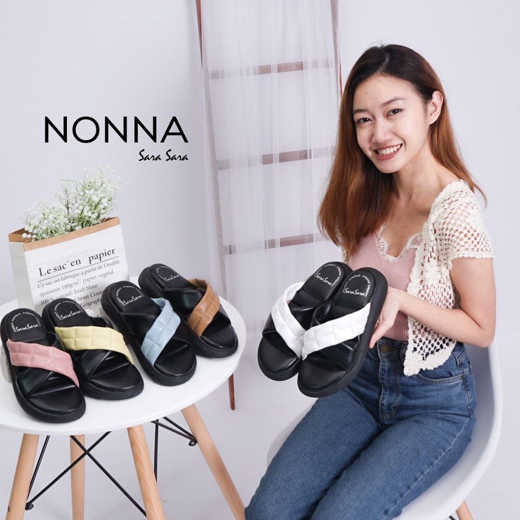 Sara Sara NONNA Sandal Wedges Wanita sandal model silang sandal empuk terbaru