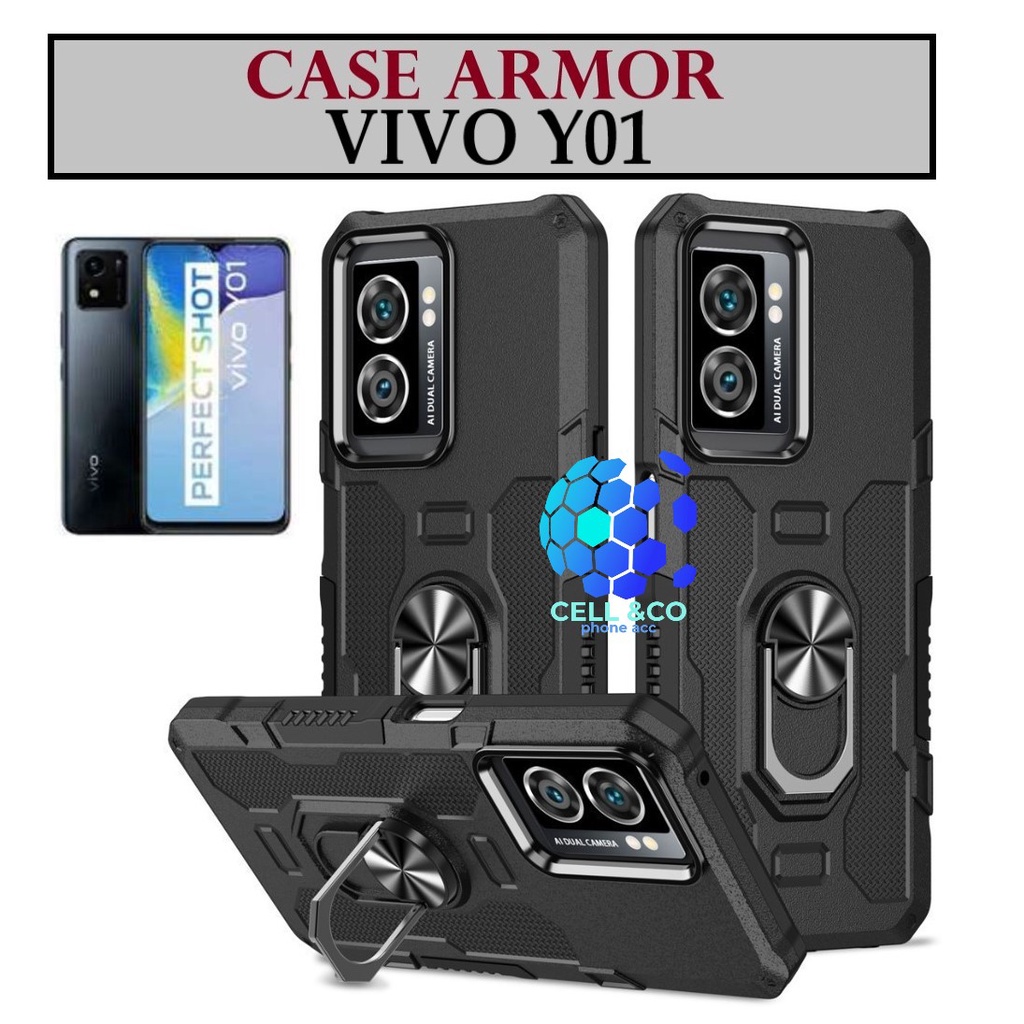 Case Armor VIVO Y01 Iring Cincin Magnetic Kesing Hp Protect kamera Premium Hard Case Standing Robot Pelindung Kamera