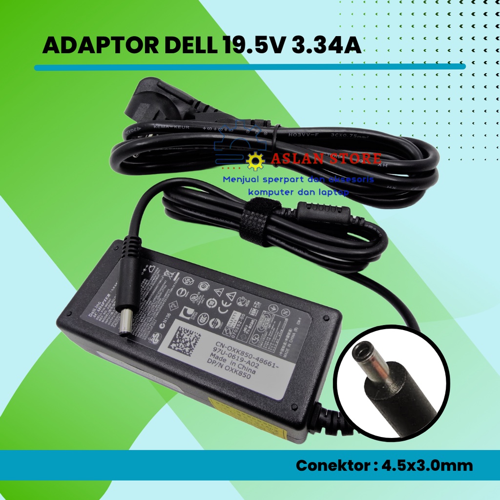 Charger Ac Adaptor Dell 15 3561 3562 3565 3568 3572 3578 5370 XPS13 9333 9344 HA65NS5-00 19.5V 3.34A