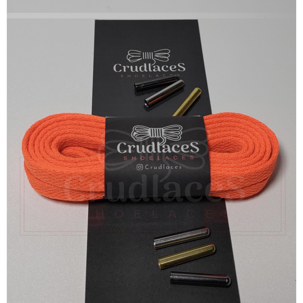 Tali Sepatu Premium Flat Pipih Gepeng Polyester Warna orange (oren) stabilo 125cm - Shoelaces Flat orange premium- Aglets Metal Crudlaces