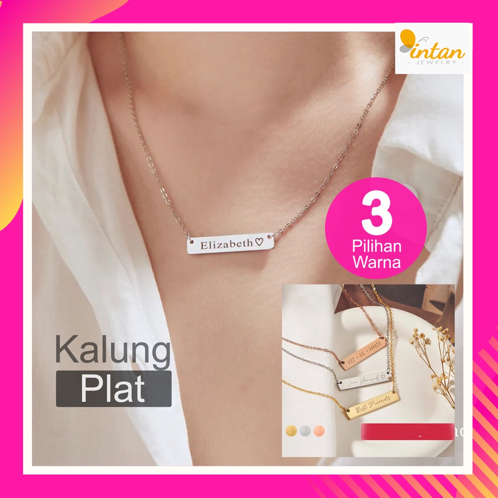Kalung Nama Plat Persegi Kotak Mini Silver Gold Rosegold Anak Dewasa Custom Name Necklace Titanium L