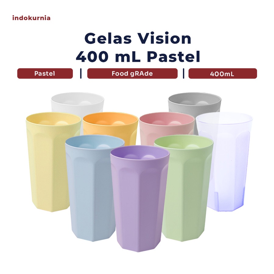 IK - GELAS PLASTIK MINUM VISION 400 ML PASTEL MACARON TERMURAH