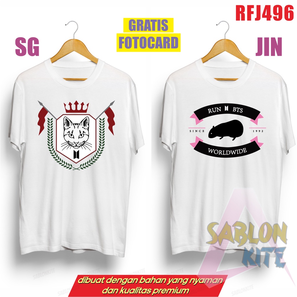 Gratis Fotocard ! Kaos Kpop Run BT logo BESAR animal RFJ496 RM JK JH JM SG JIN VI