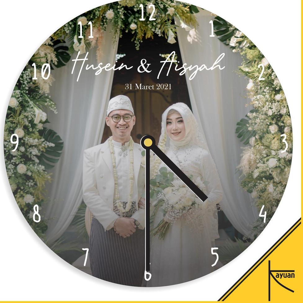 PALING DICARI Jam Dinding Unik Custom Foto Sovenir Pernikahan Kayu Kado Nikahan Hadiah Wedding