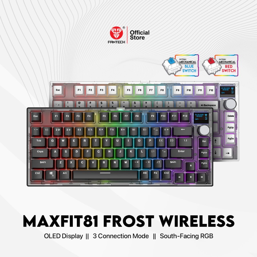 Keyboard Gaming Fantech Maxfit81 ABS Hotswap Wireless OLED South Facing PCB with Knob