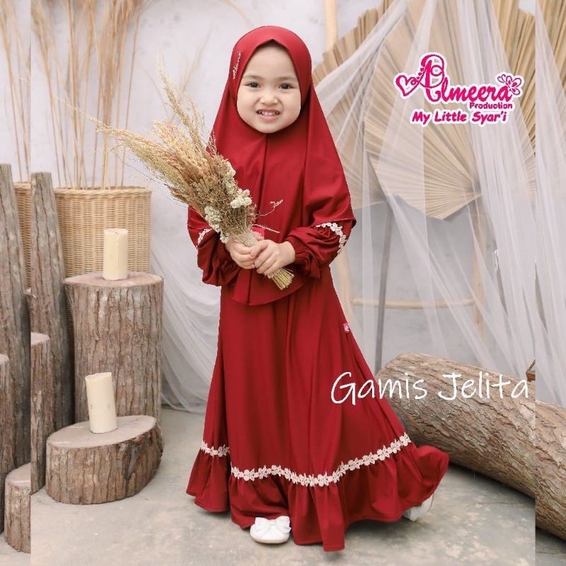 GAMIS ANAK PEREMPUAN JELITA RENDA KUPU-KUPU + JILBAB UNTUK ANAK USIA 1-8 TAHUN