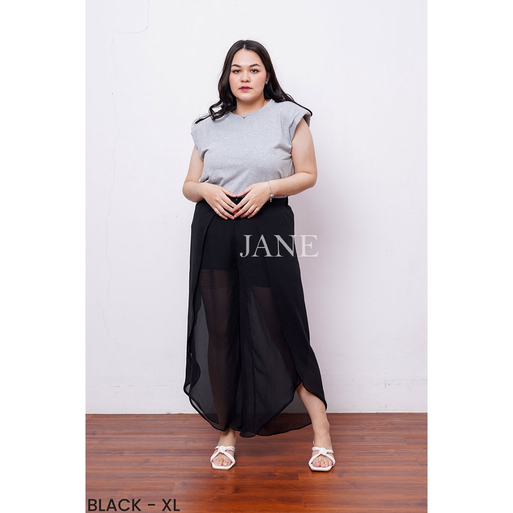 JANE COLLECTION || Celana Panjang Wanita Hitam Bawahan Wanita Bigsize See Through Pants Jumbo Celana Pantai Side Slit Pants Escarpat Pants