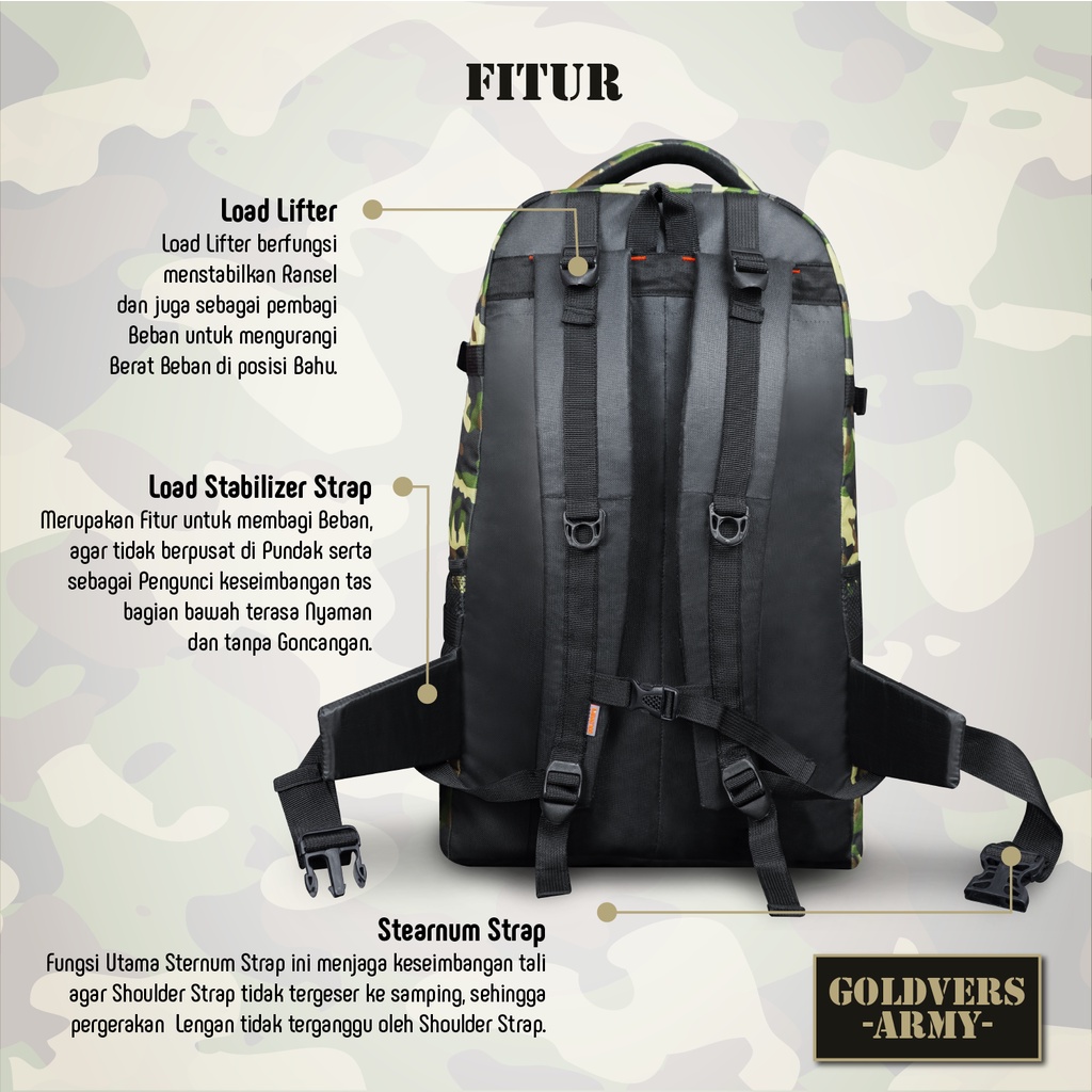 Tas Pria Tas Ransel BackPack Tas GOLDVERS Tas Gunung Tas Import Tas Pria Tas Selempang Army Original KREATIVO GROUP Tas Sepaket Tas TNI Tas Fashion Tas Model Militer Indonesia Original