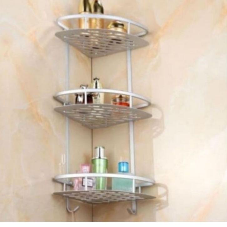 ✹ Rak Sudut Siku 3 Susun Dinding Pojok Kamar Mandi Toilet Stainless Steel Multifungsi Tempat Sabun ➴