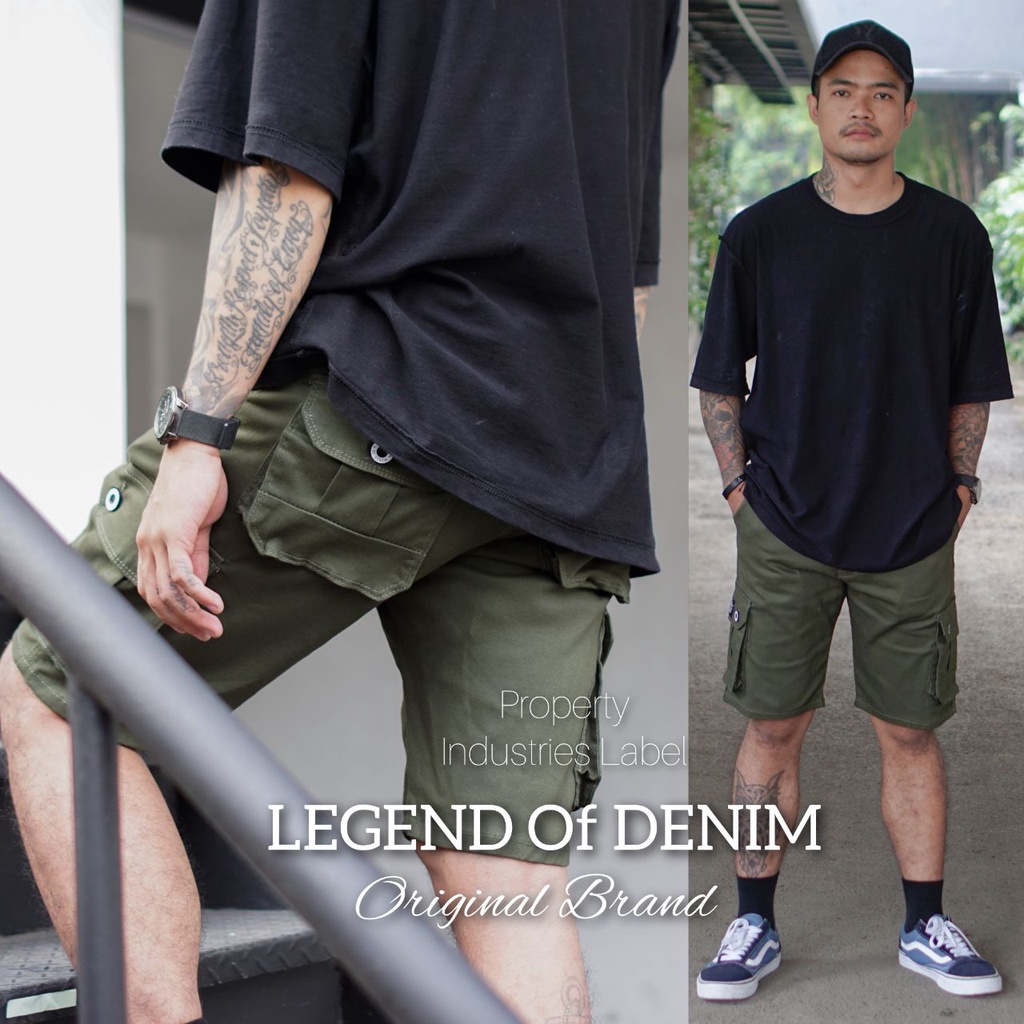 Seri LOD01 Celana Cargo Pendek Pria Cream celana cargo pendek 2 button warna krem LEGEND OF DENIM