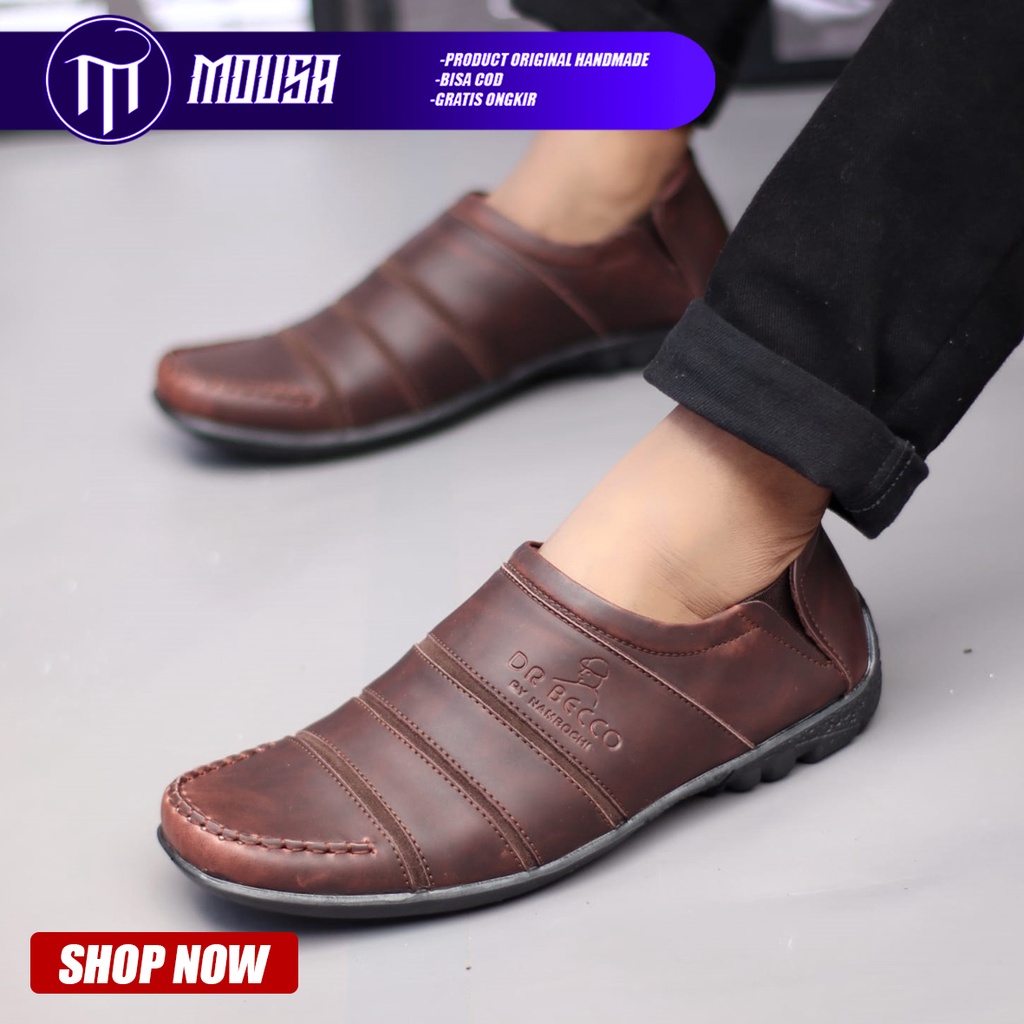 Sepatu Slip On Pria Formal Kulit PU Kekinian Nyaman Santai Kerja Kuliah Kondangan Mousa Aldo