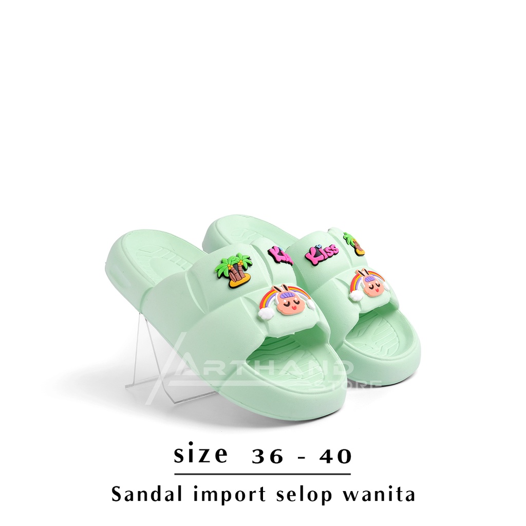 Sendal Wanita Terbaru Karet Sandal Slop Flat Rumahan Empuk Elastis Sendal Anti Slip New