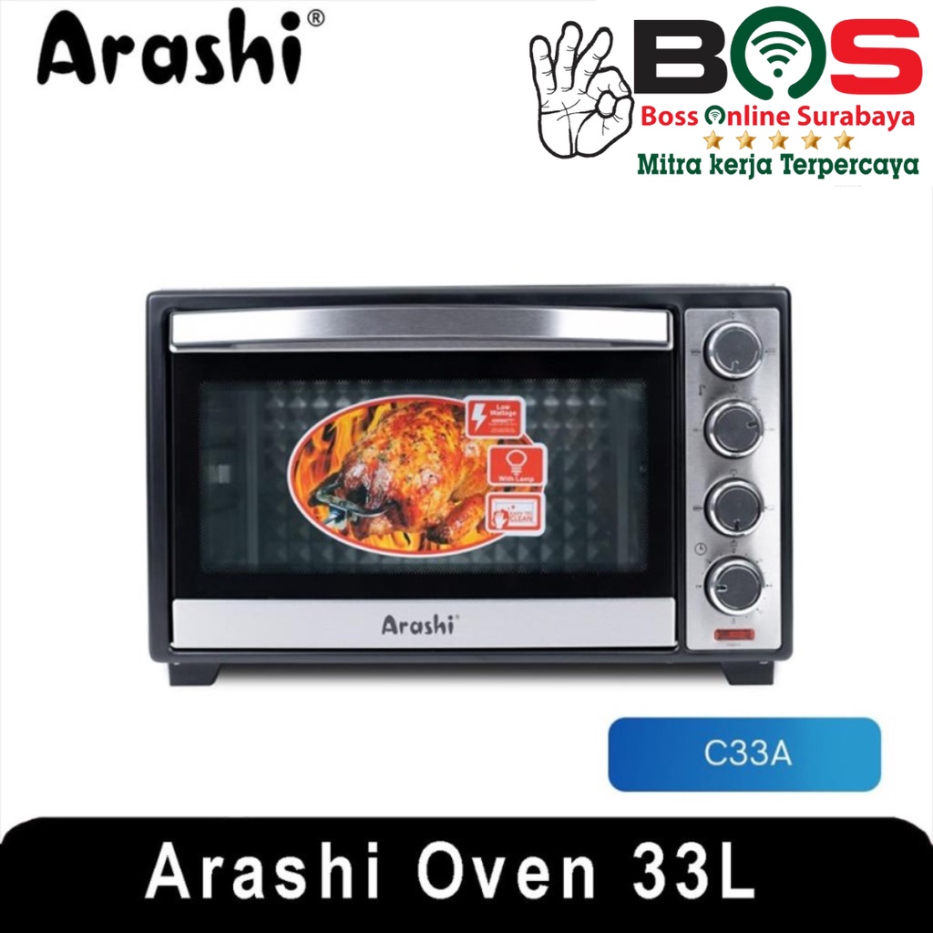 Electric Oven Arashi Kapasitas 33 L 33 Liter Low Watt Arashi C-33A Body Stainless pizza