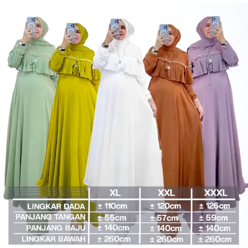 Dress / Gamis Ibu Emak Jumbo Warna Mint Milo Putih Lavender Lime Payet Mewah Modis Cantik Elegan Kek