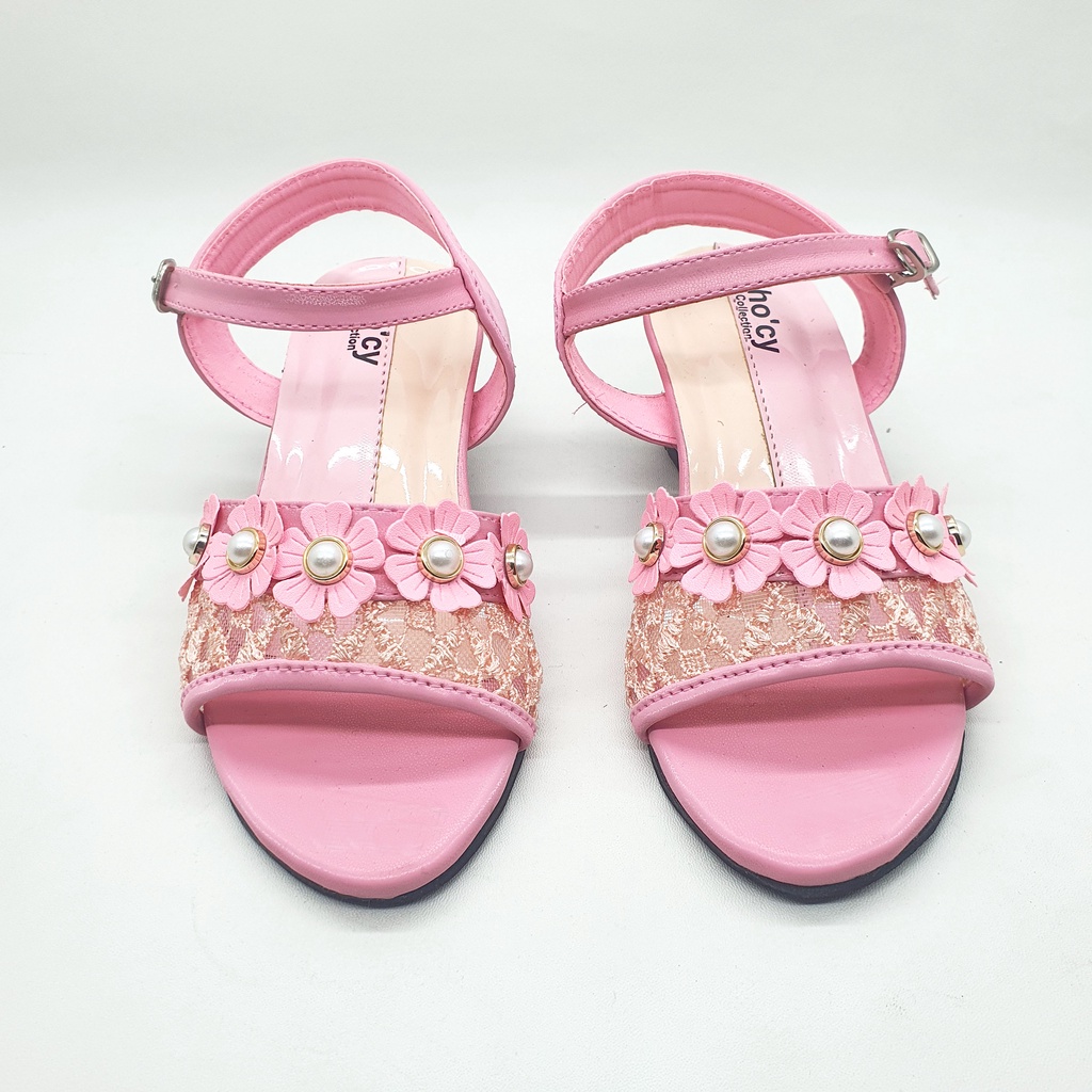 35 Flower Sandal Heels Anak Perempuan Hak Kaca Hologram Usia 6-13 Tahun Carlina