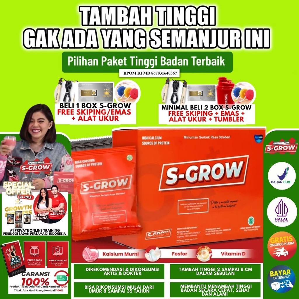 S GROW Obat Suplemen Susu Peninggi Badan S-GROW Remaja Dewasa BPOM Original Super Cepat Zinc Ori SGR