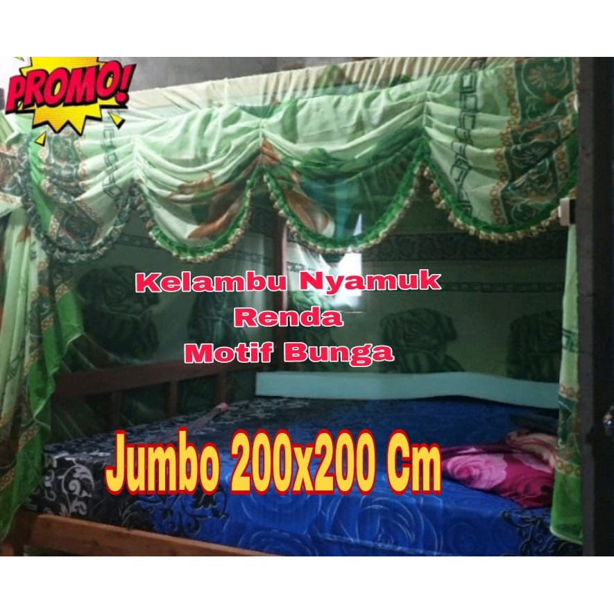 KELAMBU NYAMUK RENDA UKURAN JUMBO 200X200 MOTIF BUNGA