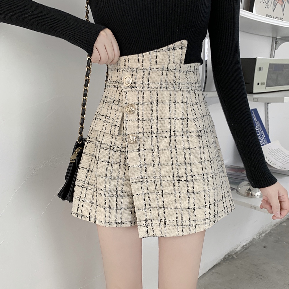 Celana Rok Wanita Tweed Skorts High Waist Korean Style Celana Pendek Skirt Mini