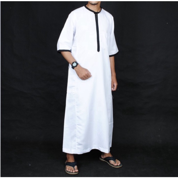Promo Gamis Pria / Gamis Pria Lengan Pendek / Jubah Pria Lengan Pendek - Putih L Limited