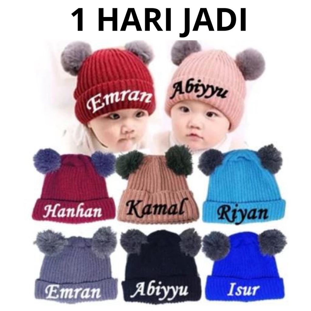 TOPI KUPLUK POMPOM JAMBUL 2 ANAK BAYI BALITA GRATIS NAMA