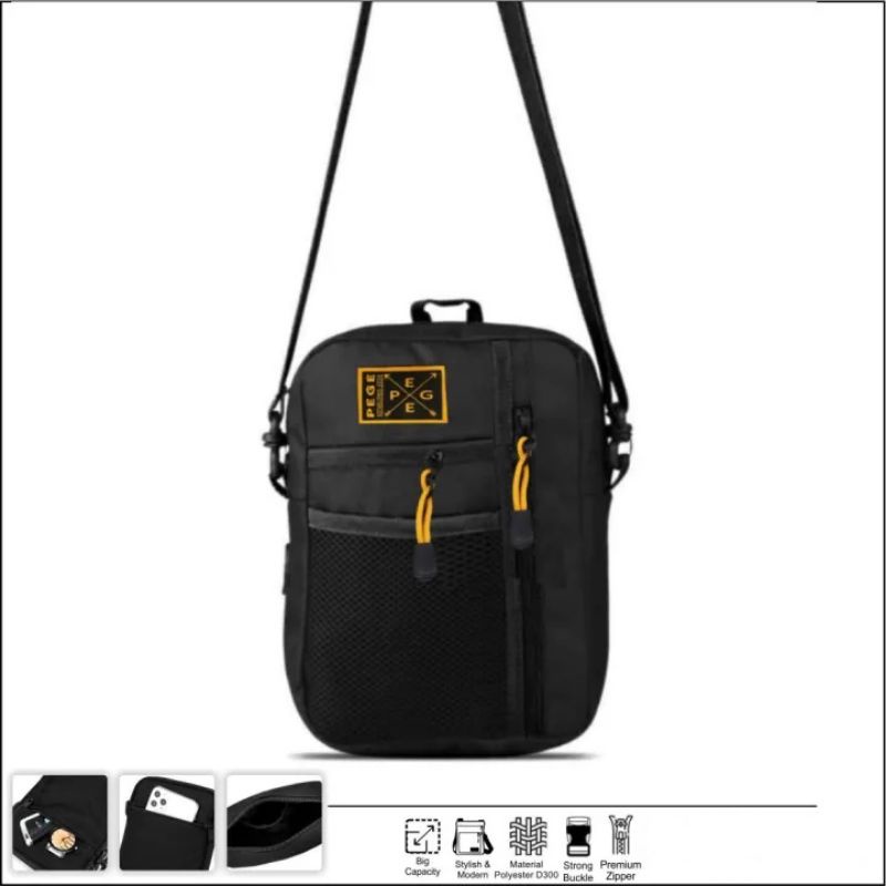 Tas Selempang Pria Wanita Slingbag Tas Casual Distro Marco Full Black -BG322