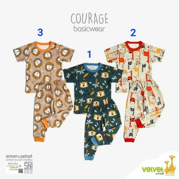 3 Set - Velvet Junior CPR COURAGE Terbaru | Setelan Anak Kaos Celana Terbaru Open Basic Wear BRILLIANT BLUE  Piyama