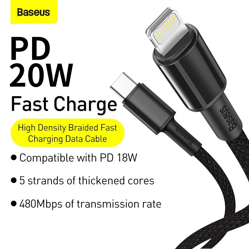 BASEUS High Density Braided Fast Charging Cable C to Lightning iPhone 1M - catlg