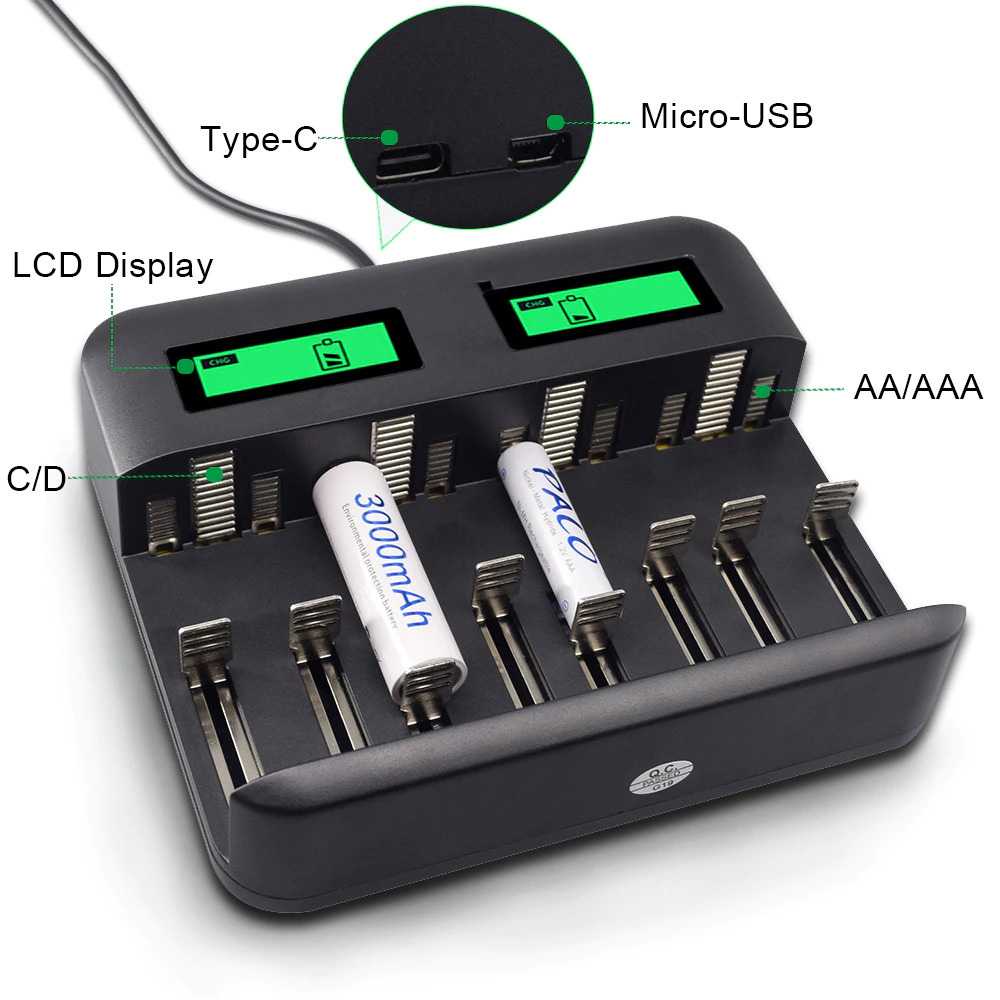 (BISA COD) FTIHSHP PALO Charger Baterai 8 Slot Dual LCD for AA AAA C D - NC556