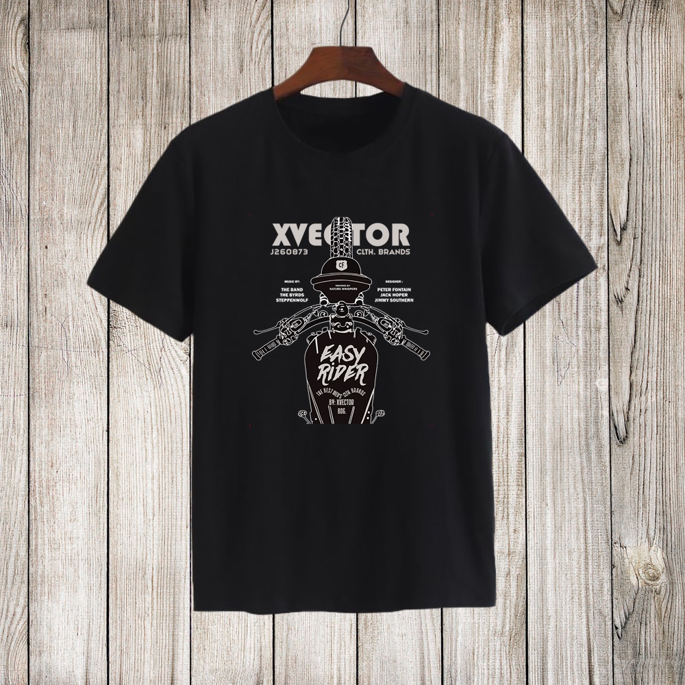 VALECTOR Kaos Pria Distro Katun Combed 30s Print Motor EASY RIDER Shirt Terbaru 2023 Hitam Abu Navy Marun Hijau