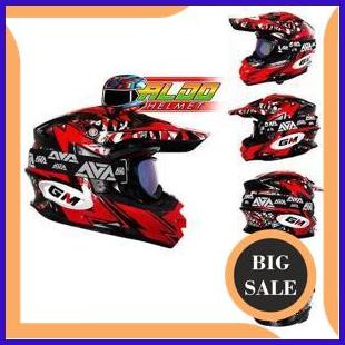 perkakas PROMO BIG SALE HELM GM CROSS SUPER CROSS & GOGGLE FLASH BLACK RED ORIGINAL FULL FACE JUAL K