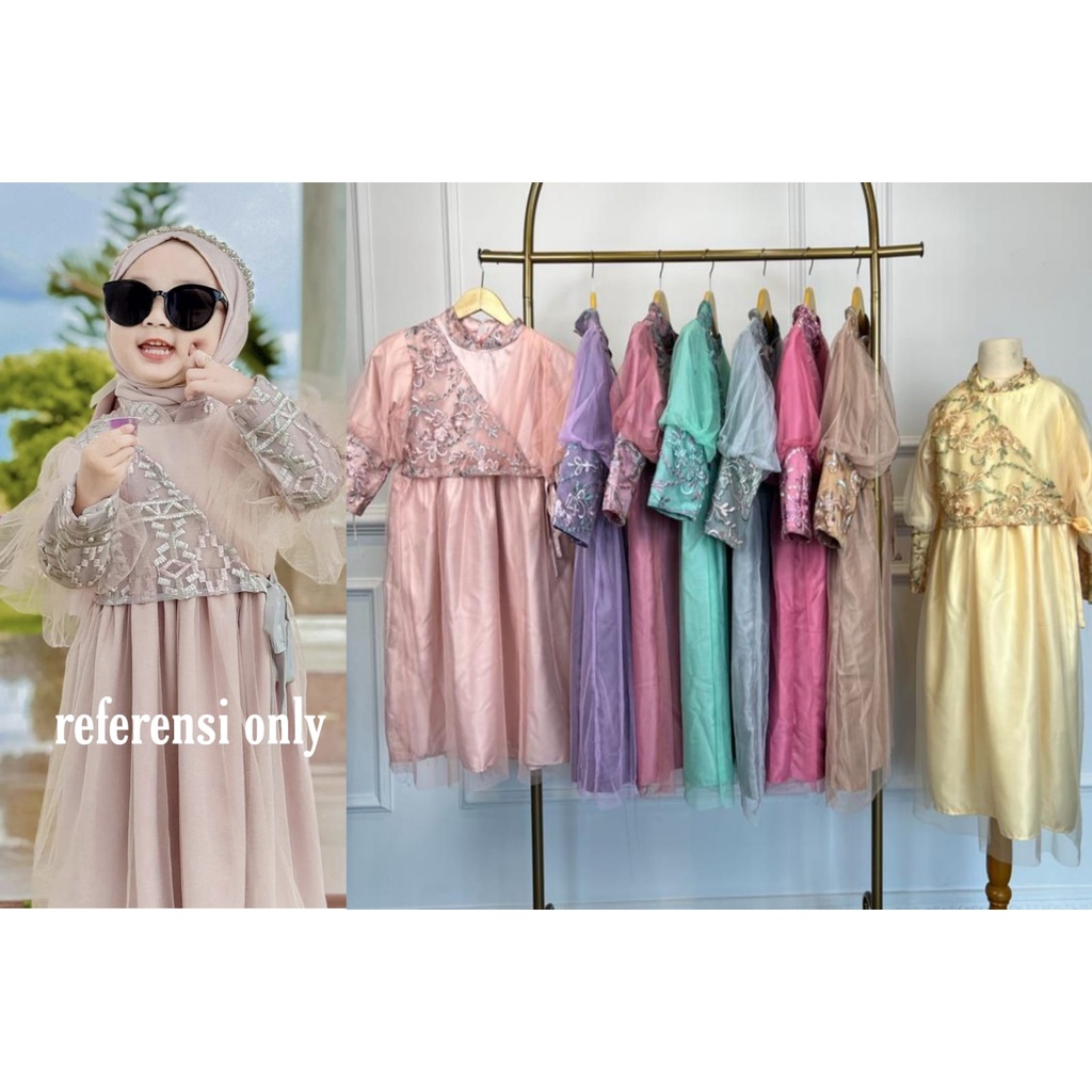 3 UKURAN S M L MAXY HAVVA KID FASHION PAKAIAN ANAK PEREMUAN DRESS BAHAN VELVET KOMBI BRUKAT TILE MS