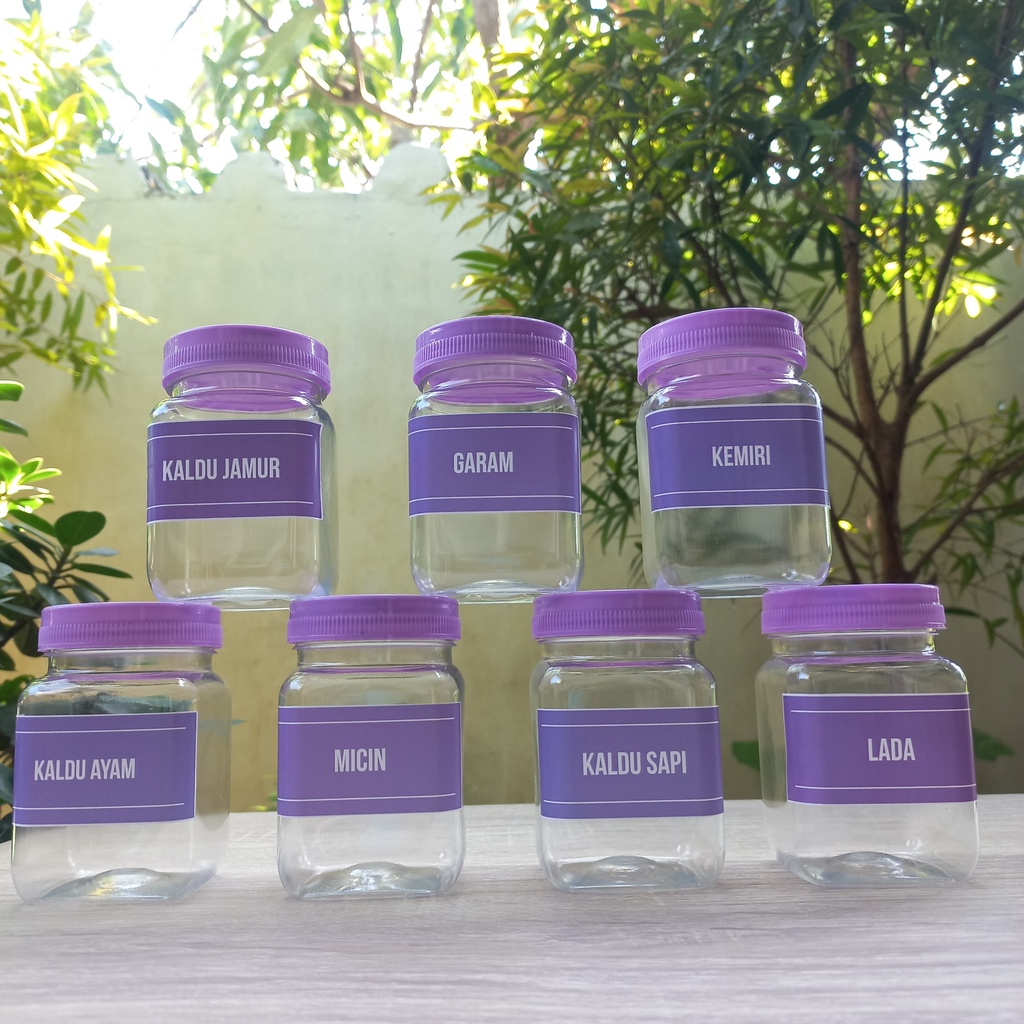 Toples Bumbu Dapur Ungu Lilac Tutup Bahan Plastik Model Kotak Minimalis 200  ML