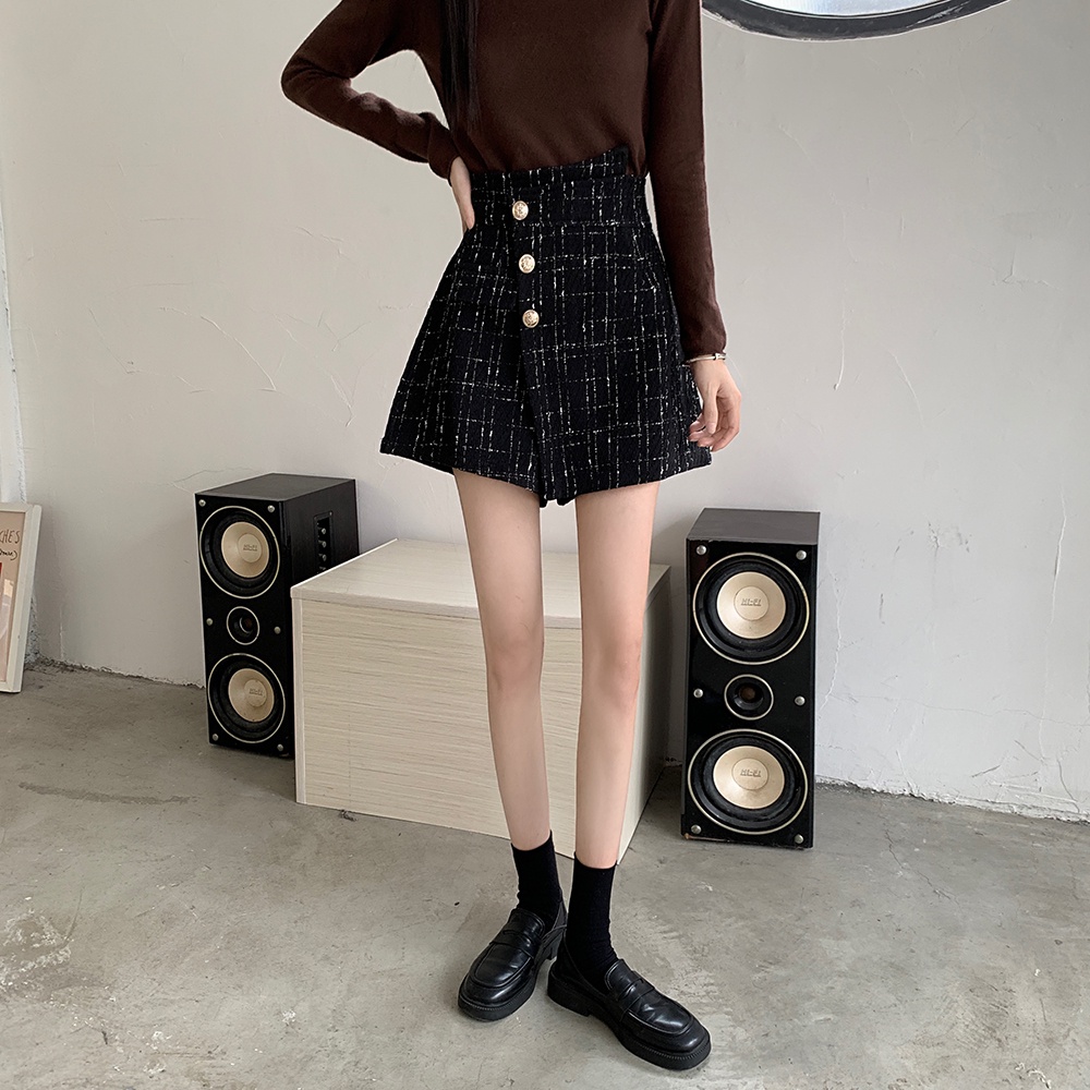 Celana Rok Wanita Tweed Skorts High Waist Korean Style Celana Pendek Skirt Mini