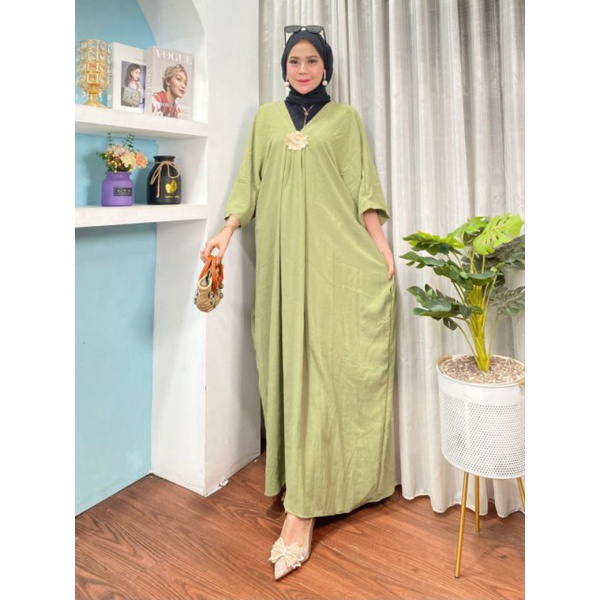 [HB] KAFTAN BUNGA BIG SIZE LD 150 MURAH warna hijau sage merah hitam biru elektrik oranye