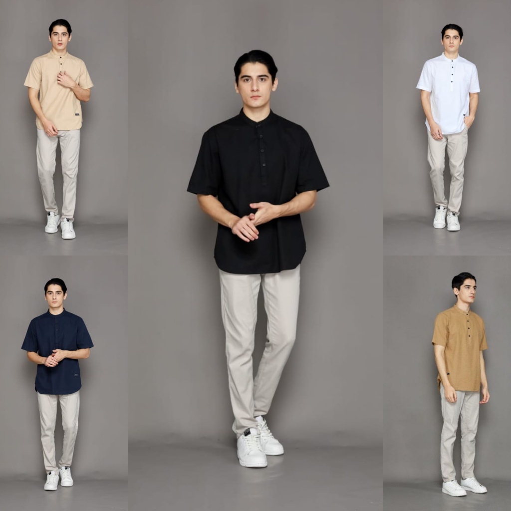 Kemeja Koko Pria Lengan Pendek Katun Linen Premium - Baju Koko Linen Basic Polos - Kemeja Koko Lengan Panjang - Baju Koko Hitam - Baju Koko Putih