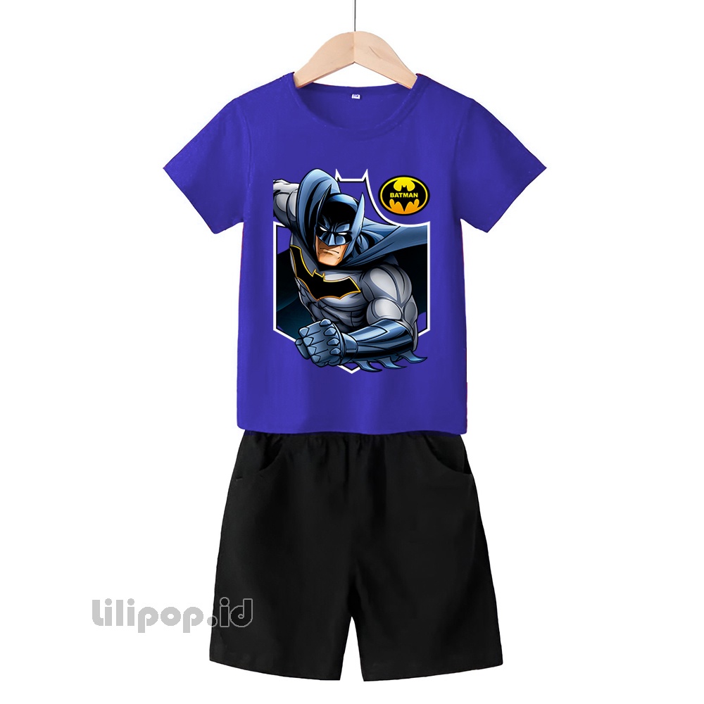 Baju Anak Stelan Kaos 3/4 bat man Cowok Cewek  Usia 2 - 7 Tahun Celana Pendek Harian