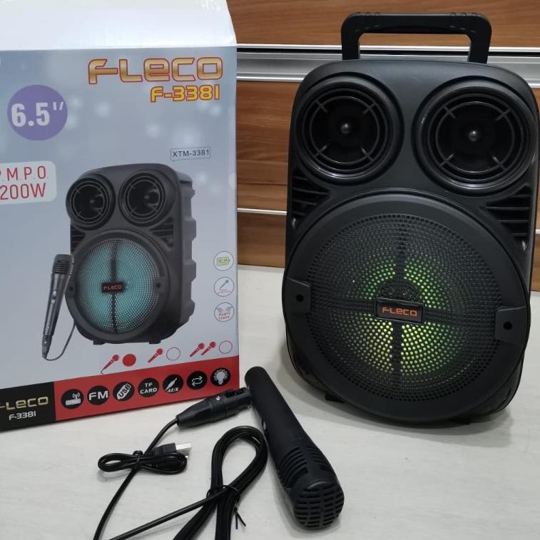 ✽ COD SPEAKER BLUETOOTH KARAOKE 6'5 INCH PROTABLE FLECO F-3381 PLUS MIC KARAOKE X-BASS FM/USB/TF CAR