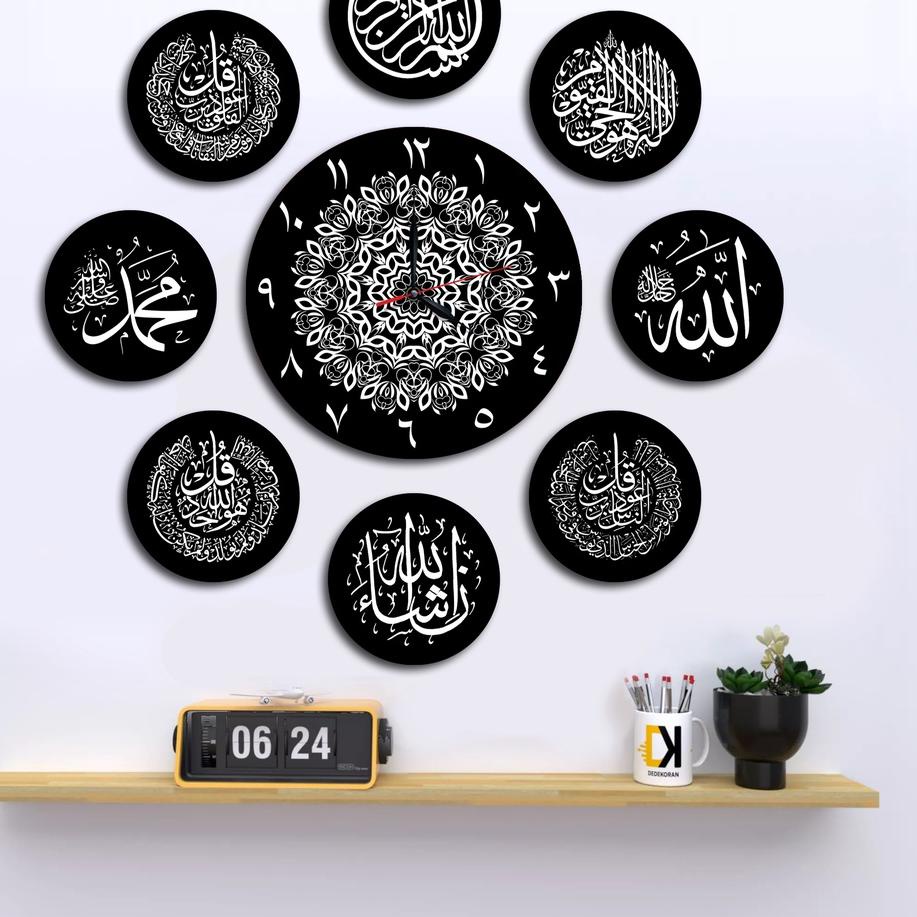 ☞ Jam Dinding Kayu  Bulat Jumbo 1 Set Kaligrafi rajadekorofficial ❈