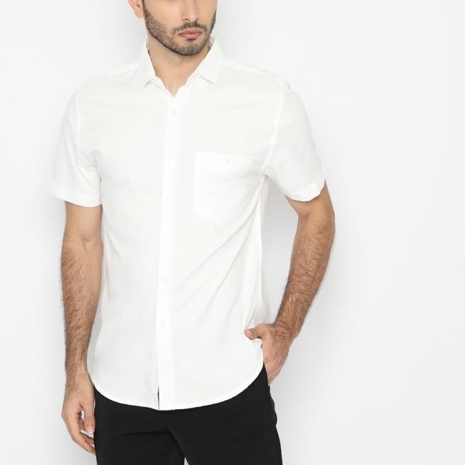 ℮ Code Male - Brave Kemeja Pria Pendek Putih Basic Slimfit ♥