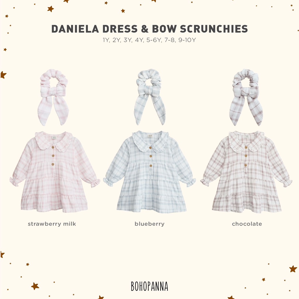 Bohopanna - Daniela Dress &amp; Scrunchies / Dress Anak Perempuan dan Bow Pita Rambut