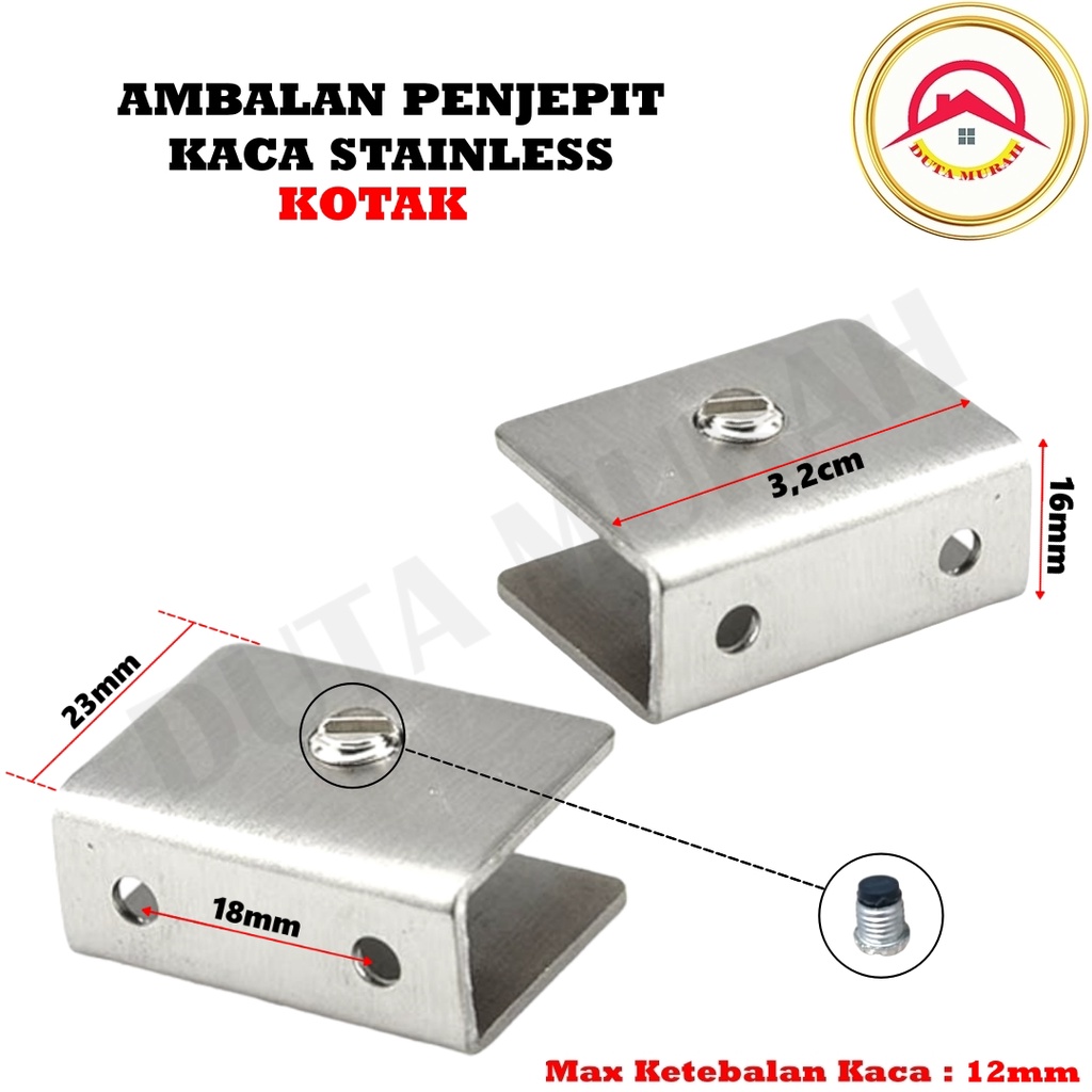 Ambalan Penjepit Kaca Oval / Kotak Stainless Tatakan Penyangga Kaca Jepitan Ambalan Penahan Kaca Oval dan Kotak