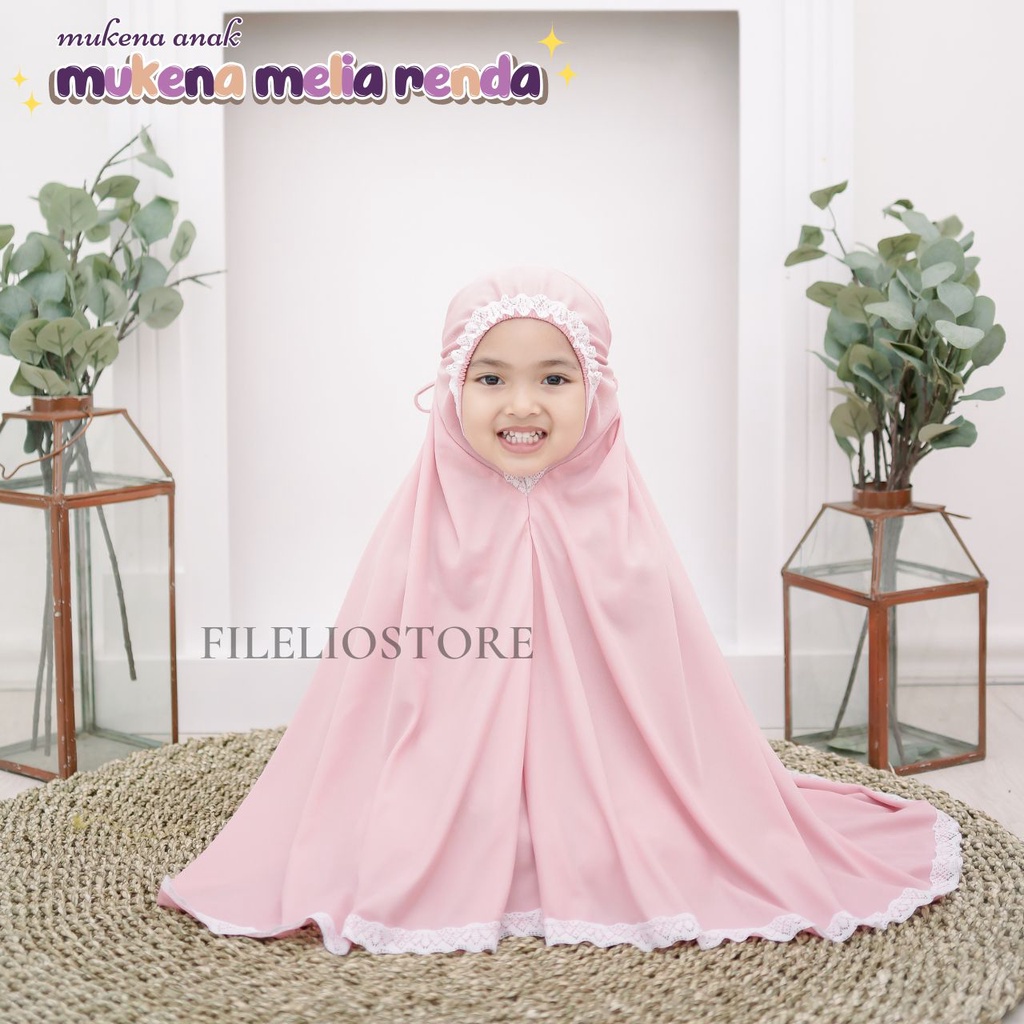 Mukena Anak Melia Renda Polos (Gratis Tas) / Mukena Anak Usia 3-5 Tahun Perlengkapan Sholat Anak Perempuan