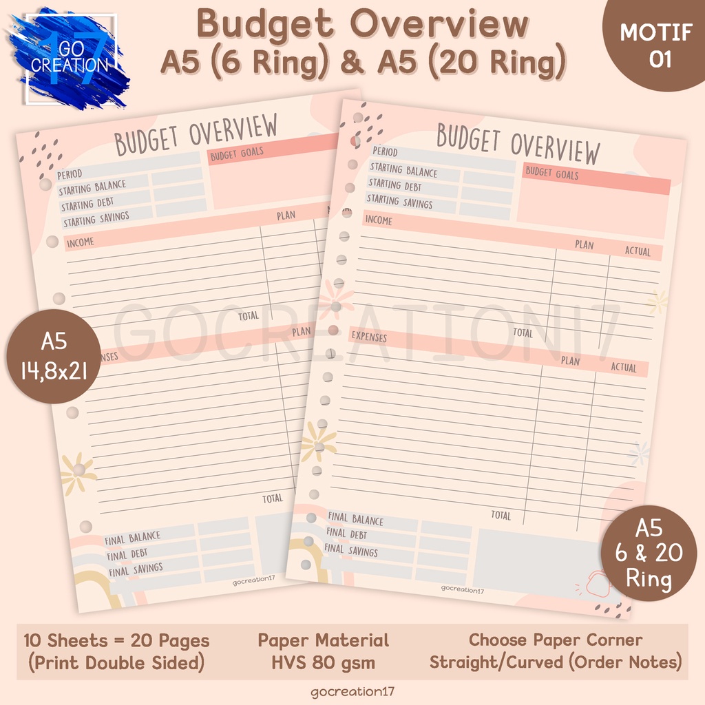 

Kertas Planner Isi Binder Budget Overview Motif Premium A5