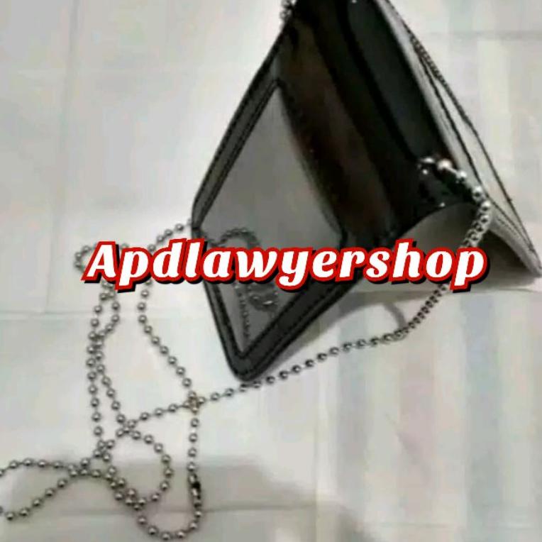 REKOMENDASI Name tag id card holder plus kalung rantai kulit hitam glossy kwalitas bagus
